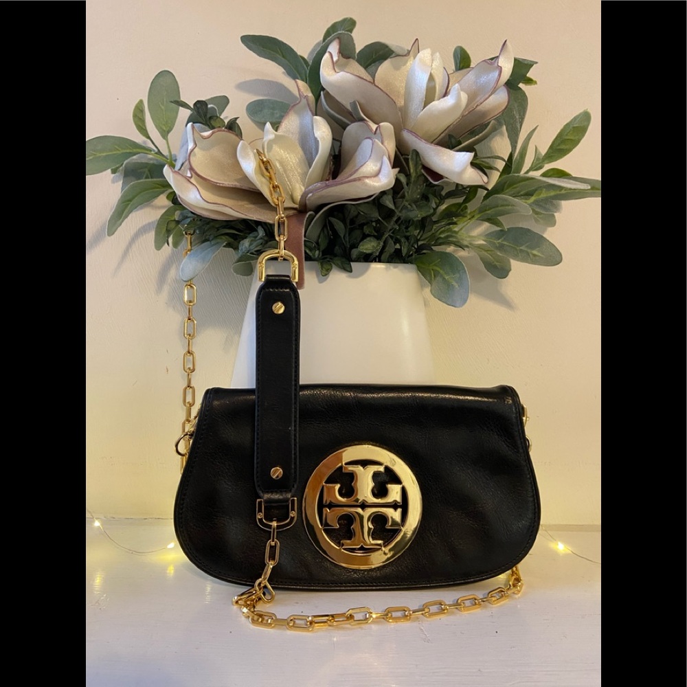 Tory Burch Black Leather Reva Logo Crossbody Bag